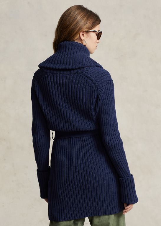 newport flåde Kvinder Ralph Lauren ribstrikket bomuldscardigan med sjalkrave Z426B3038