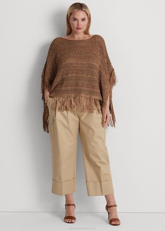 ny bronze Kvinder Ralph Lauren pointelle-strikket poncho med frynser Z426B4513