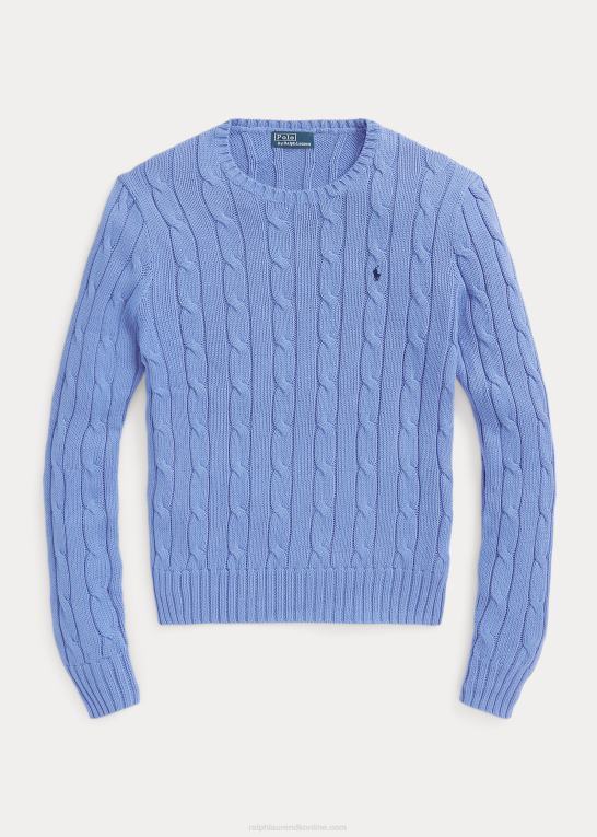 ny litchfield blå Kvinder Ralph Lauren kabelstrikket bomuldstrøje med rund hals Z426B9086