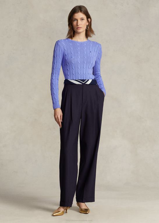 ny litchfield blå Kvinder Ralph Lauren kabelstrikket bomuldstrøje med rund hals Z426B9086