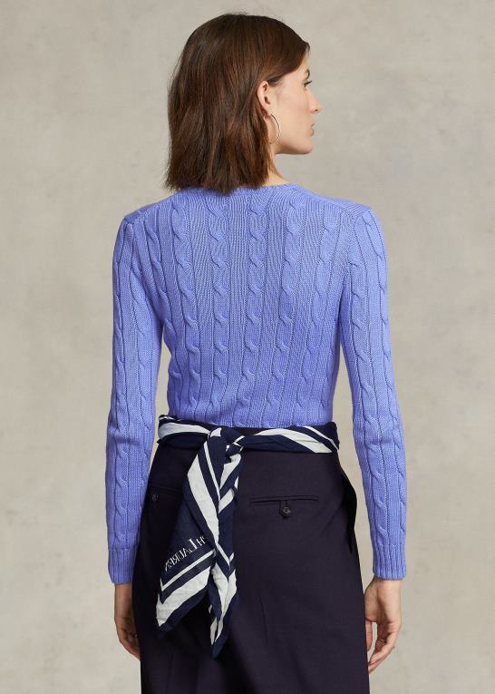 ny litchfield blå Kvinder Ralph Lauren kabelstrikket bomuldstrøje med rund hals Z426B9086