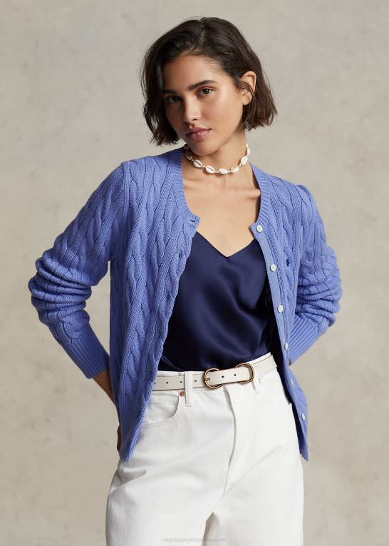 ny litchfield blå Kvinder Ralph Lauren kabelstrikket cardigan i bomuld Z426B2901