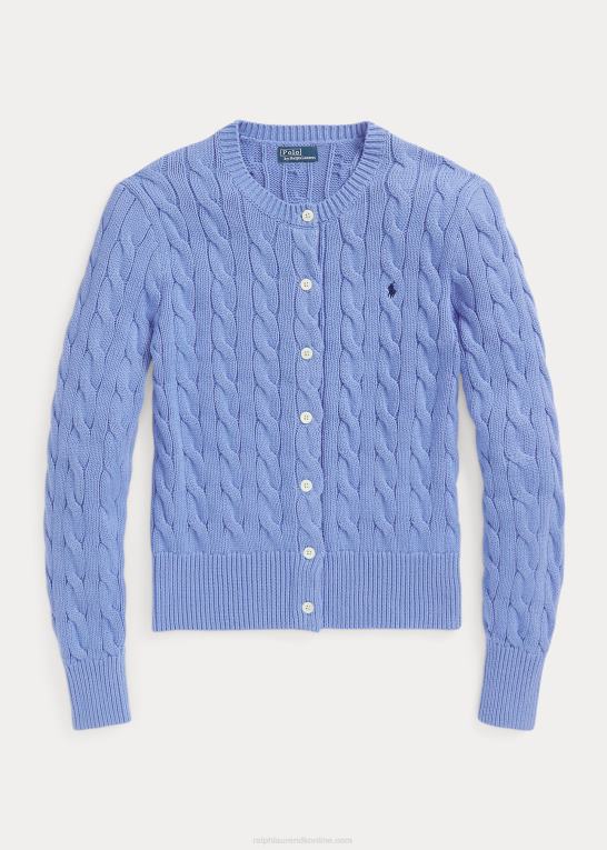 ny litchfield blå Kvinder Ralph Lauren kabelstrikket cardigan i bomuld Z426B2901