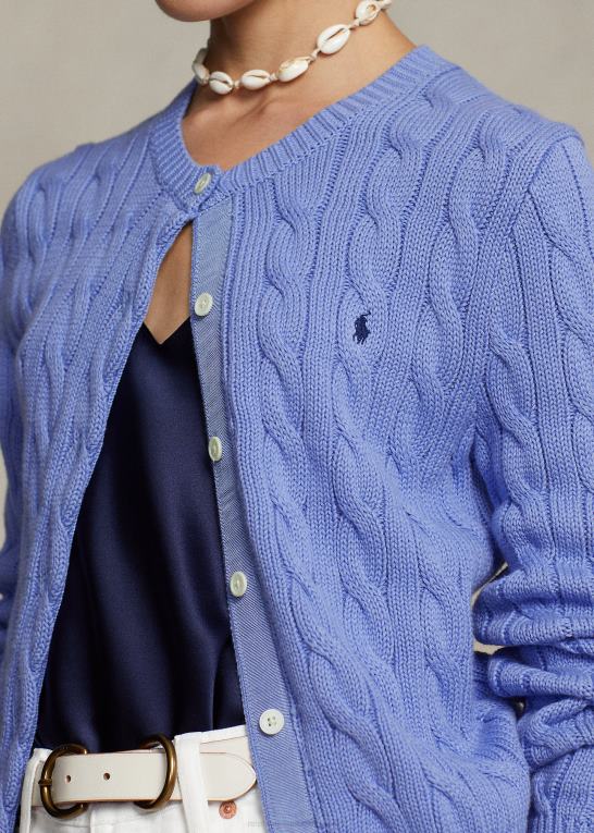 ny litchfield blå Kvinder Ralph Lauren kabelstrikket cardigan i bomuld Z426B2901