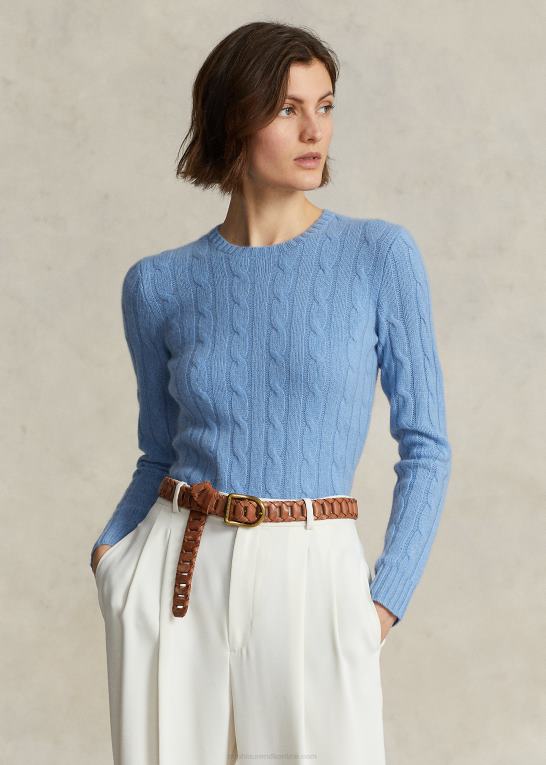 ny litchfield blå Kvinder Ralph Lauren kabelstrikket kashmirtrøje Z426B9111
