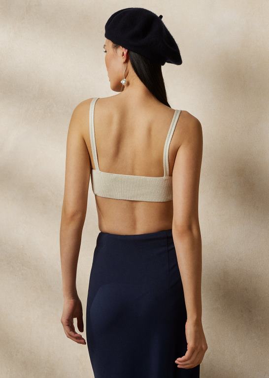 off white Kvinder Ralph Lauren ribstrikket silke bralette Z426B3507