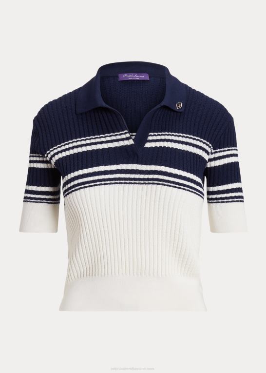 off white/lux marineblå multi Kvinder Ralph Lauren farveblokeret merino-silke polo sweater Z426B3478