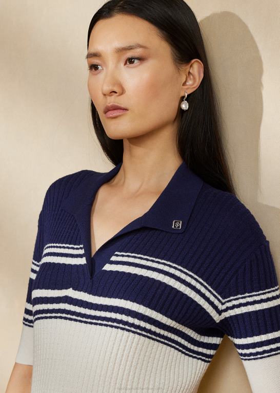 off white/lux marineblå multi Kvinder Ralph Lauren farveblokeret merino-silke polo sweater Z426B3478