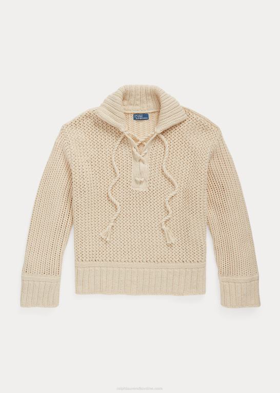 og over creme Kvinder Ralph Lauren bomulds-uldsweater med krydssting med snøre Z426B3040