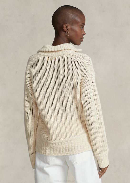 og over creme Kvinder Ralph Lauren bomulds-uldsweater med krydssting med snøre Z426B3040