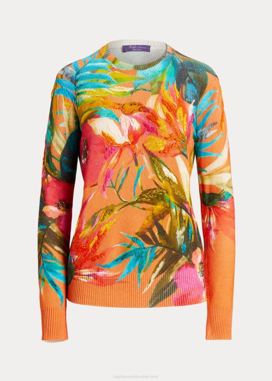orange multi Kvinder Ralph Lauren grafisk kashmir sweater med rund hals Z426B9278