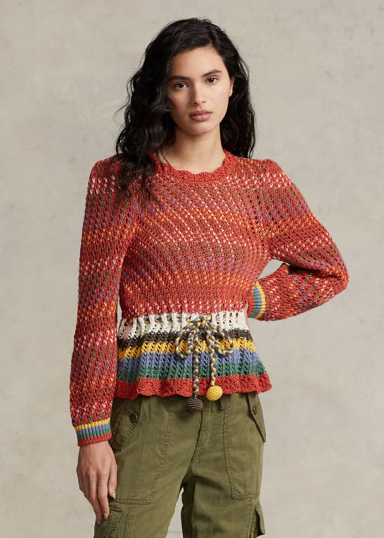 orange multi Kvinder Ralph Lauren pointelle peplum sweater i bomuld Z426B3189