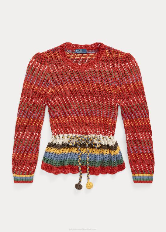 orange multi Kvinder Ralph Lauren pointelle peplum sweater i bomuld Z426B3189