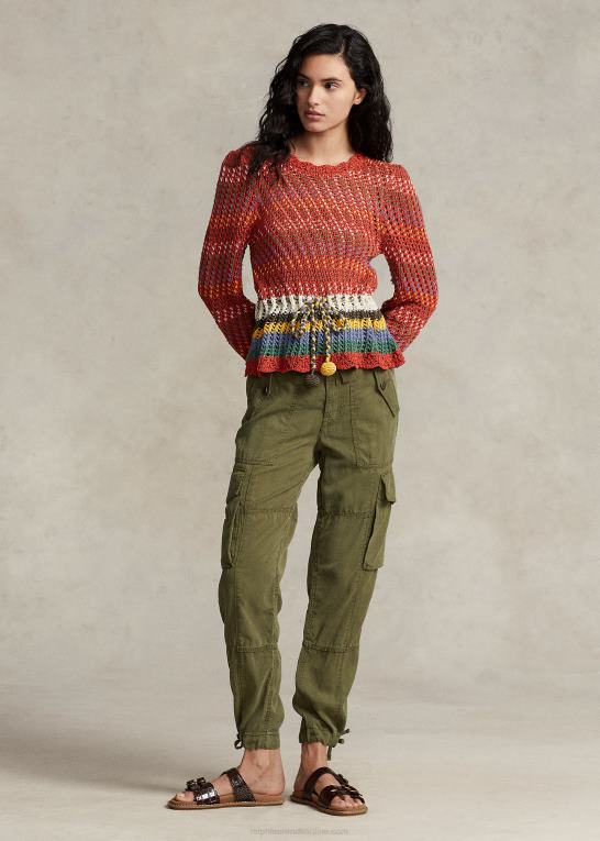 orange multi Kvinder Ralph Lauren pointelle peplum sweater i bomuld Z426B3189