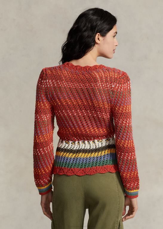 orange multi Kvinder Ralph Lauren pointelle peplum sweater i bomuld Z426B3189