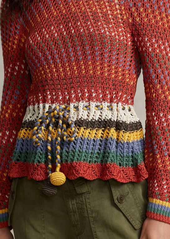 orange multi Kvinder Ralph Lauren pointelle peplum sweater i bomuld Z426B3189