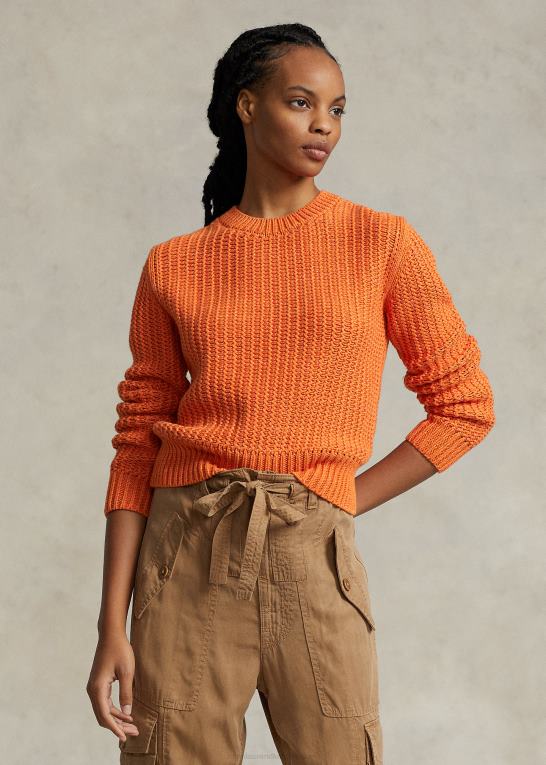 orange mutli Kvinder Ralph Lauren gennembrudt sweater i bomuldsblanding med rund hals Z426B3151