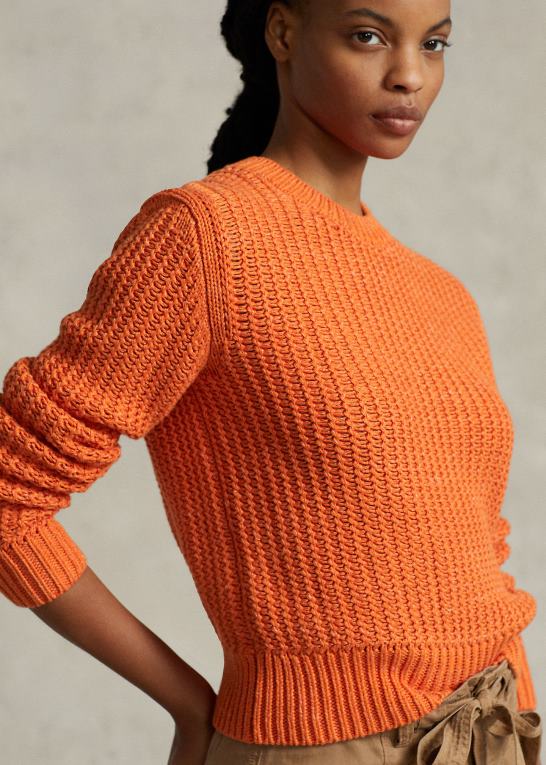 orange mutli Kvinder Ralph Lauren gennembrudt sweater i bomuldsblanding med rund hals Z426B3151