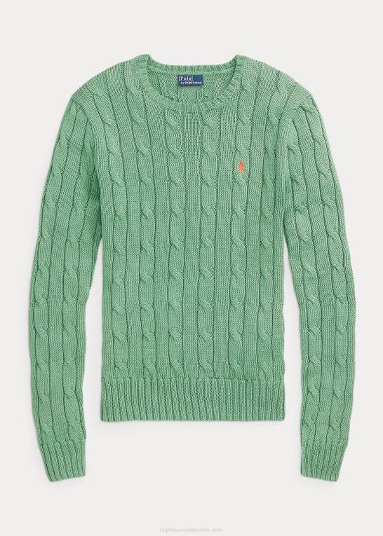 outback grøn Kvinder Ralph Lauren kabelstrikket bomuldstrøje med rund hals Z426B9088