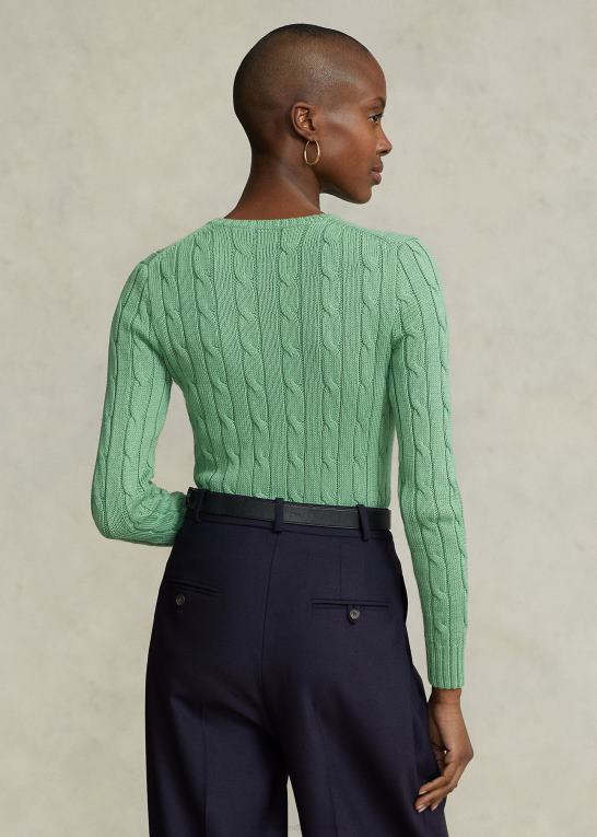 outback grøn Kvinder Ralph Lauren kabelstrikket bomuldstrøje med rund hals Z426B9088