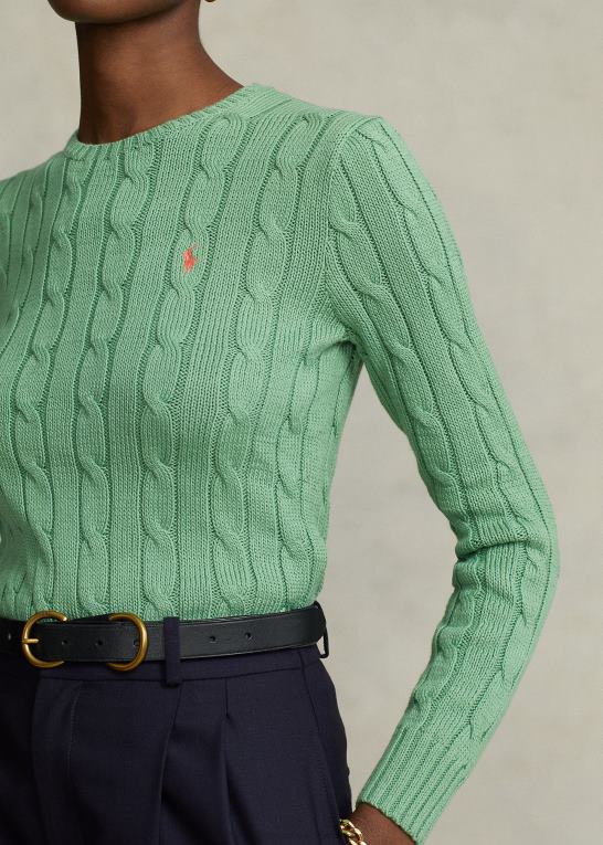 outback grøn Kvinder Ralph Lauren kabelstrikket bomuldstrøje med rund hals Z426B9088