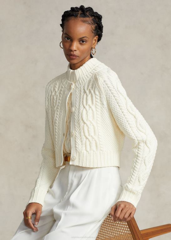 pergament creme Kvinder Ralph Lauren cropped aran-strikket cardigan i bomuld Z426B3085