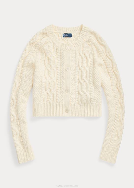 pergament creme Kvinder Ralph Lauren cropped aran-strikket cardigan i bomuld Z426B3085
