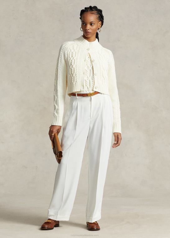 pergament creme Kvinder Ralph Lauren cropped aran-strikket cardigan i bomuld Z426B3085