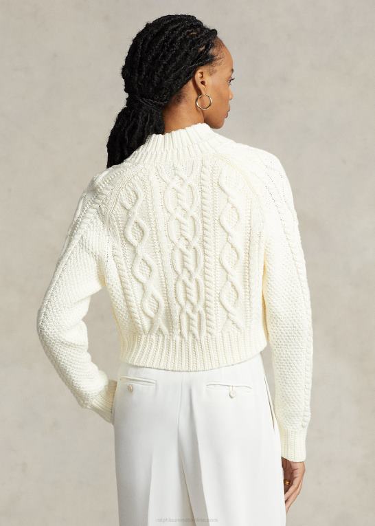 pergament creme Kvinder Ralph Lauren cropped aran-strikket cardigan i bomuld Z426B3085