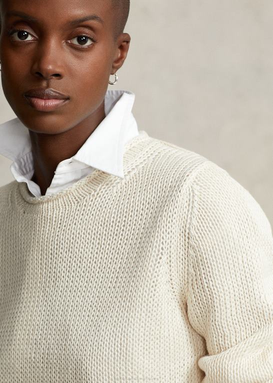pergament creme Kvinder Ralph Lauren linned-bomuldstrøje med rullekrave Z426B2926