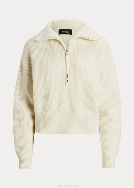pergament creme Kvinder Ralph Lauren ribstrikket kashmir-uld sweater med halv lynlås Z426B3133