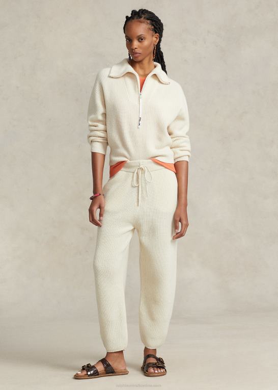 pergament creme Kvinder Ralph Lauren ribstrikket kashmir-uld sweater med halv lynlås Z426B3133