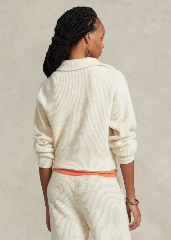 pergament creme Kvinder Ralph Lauren ribstrikket kashmir-uld sweater med halv lynlås Z426B3133