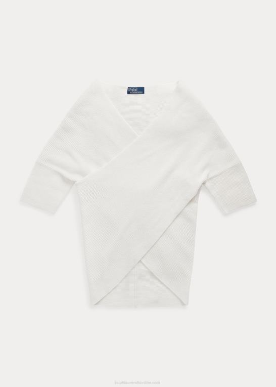 pergament creme Kvinder Ralph Lauren ribstrikket kashmirtop på kryds og tværs Z426B3204