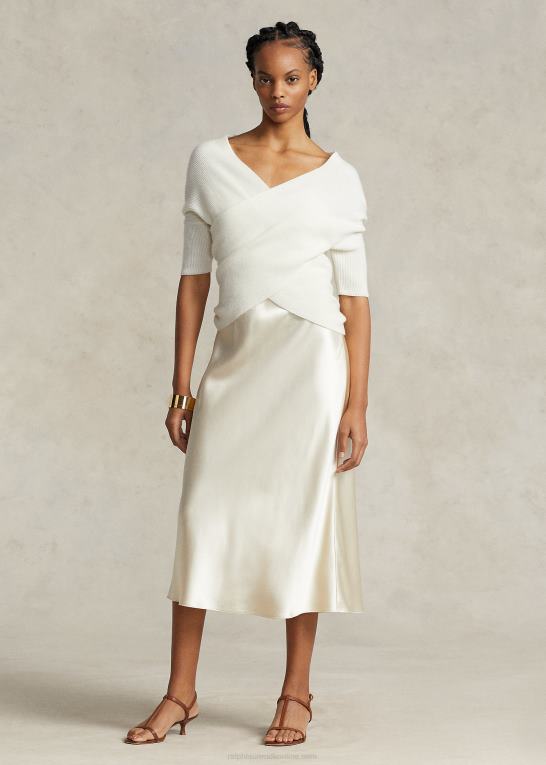 pergament creme Kvinder Ralph Lauren ribstrikket kashmirtop på kryds og tværs Z426B3204
