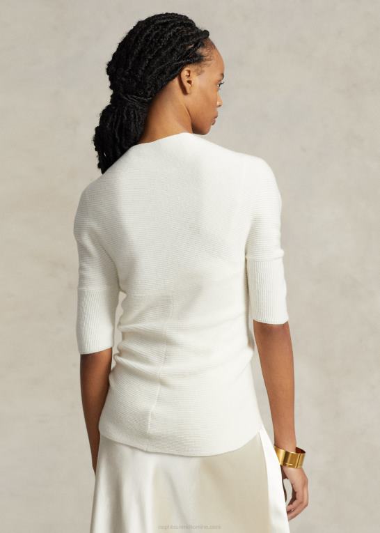 pergament creme Kvinder Ralph Lauren ribstrikket kashmirtop på kryds og tværs Z426B3204