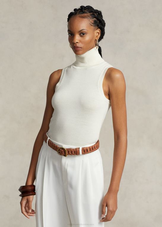 pergament creme Kvinder Ralph Lauren uld ærmeløs rullekrave Z426B3159