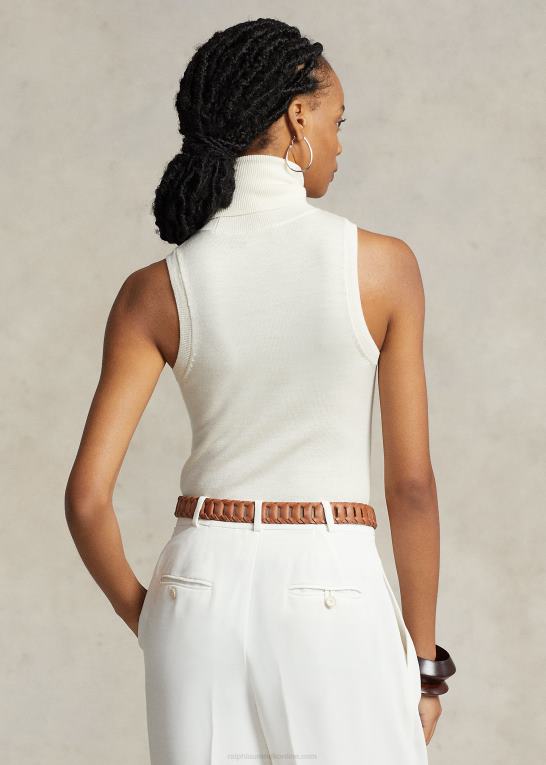 pergament creme Kvinder Ralph Lauren uld ærmeløs rullekrave Z426B3159