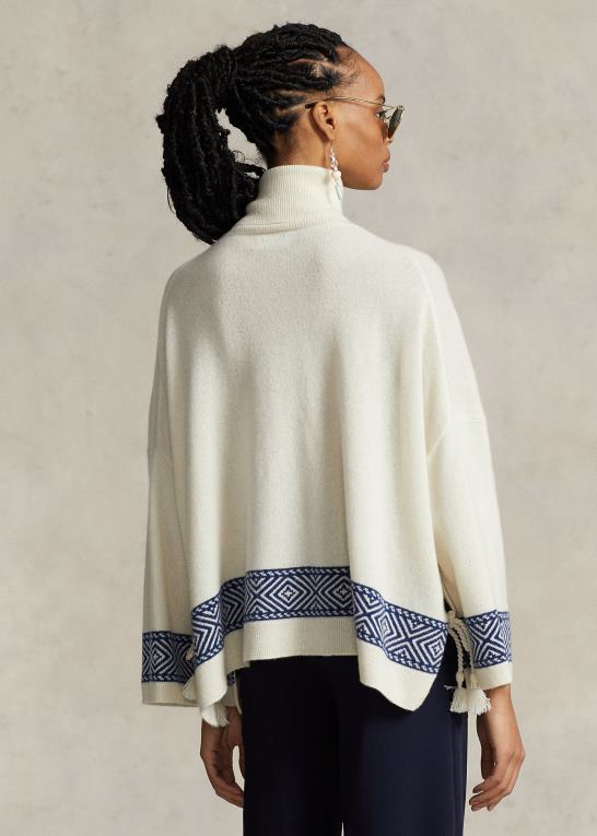pergament creme/marine Kvinder Ralph Lauren geo-motiv kashmir rullekrave Z426B3075