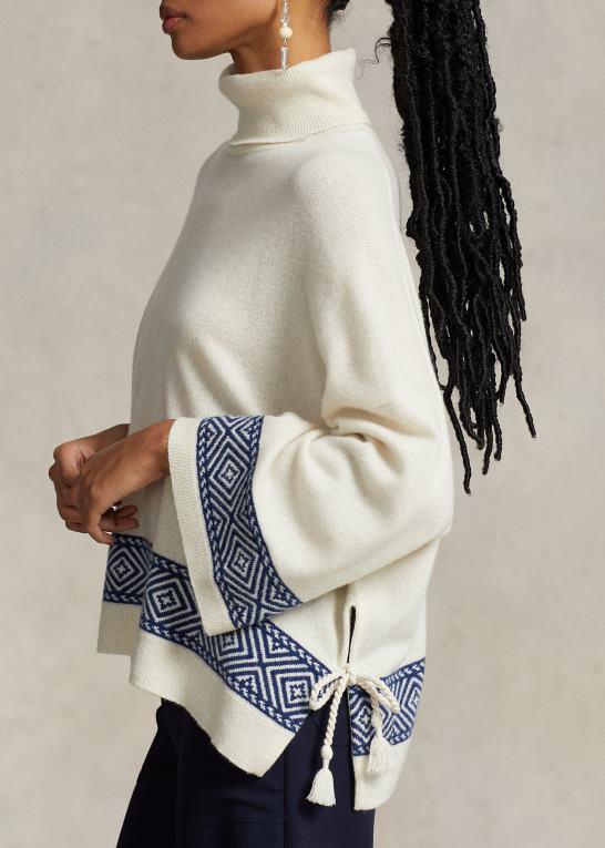pergament creme/marine Kvinder Ralph Lauren geo-motiv kashmir rullekrave Z426B3075