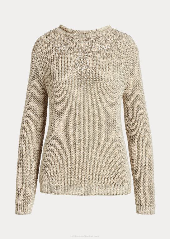 pergament tweed Kvinder Ralph Lauren udsmykket silketrøje med rullehals Z426B3541