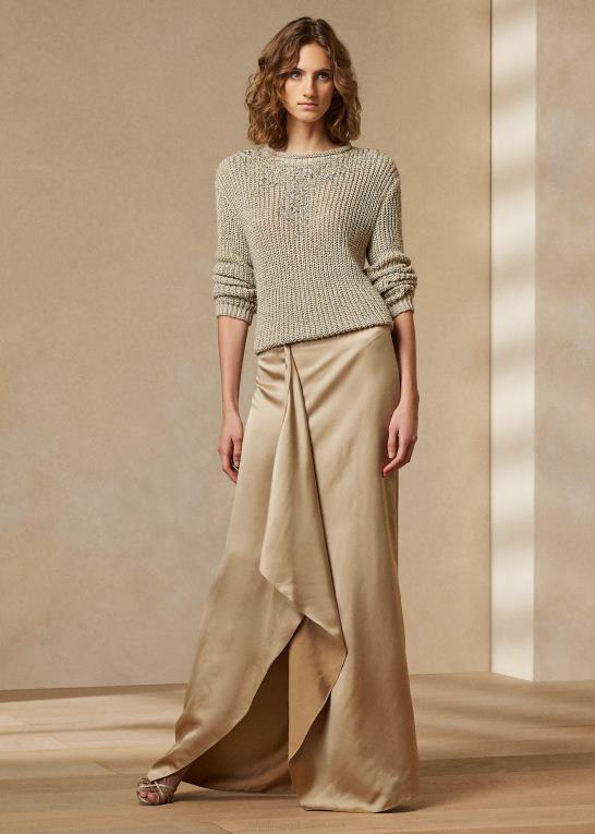 pergament tweed Kvinder Ralph Lauren udsmykket silketrøje med rullehals Z426B3541