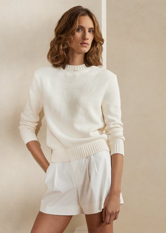 råhvid/hvid Kvinder Ralph Lauren udsmykket rl sweater i bomuldsblanding Z426B3542