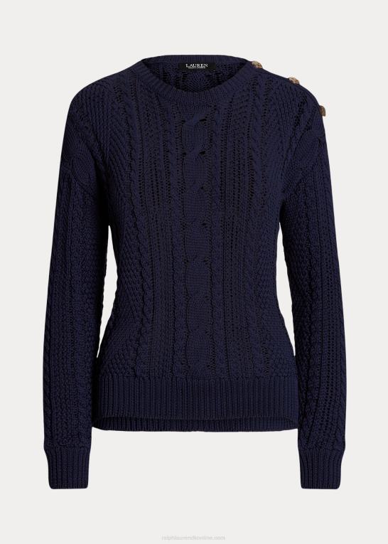 raffineret flåde Kvinder Ralph Lauren aran-strikket bomuldstrøje Z426B4857