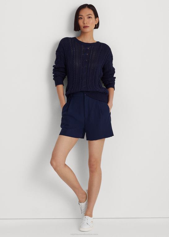 raffineret flåde Kvinder Ralph Lauren aran-strikket bomuldstrøje Z426B4857