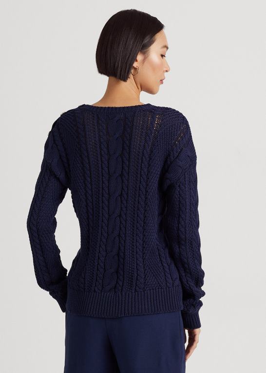 raffineret flåde Kvinder Ralph Lauren aran-strikket bomuldstrøje Z426B4857