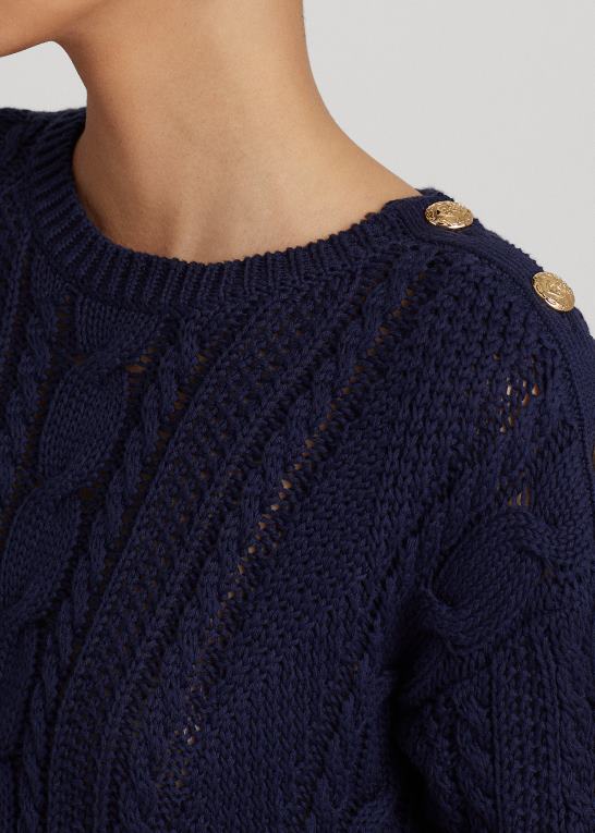 raffineret flåde Kvinder Ralph Lauren aran-strikket bomuldstrøje Z426B4857