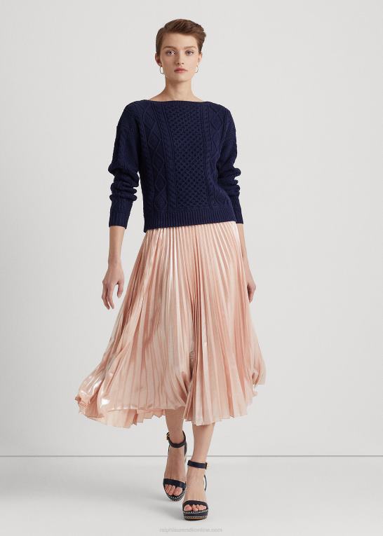raffineret flåde Kvinder Ralph Lauren aran-strikket bomuldstrøje med bådhals Z426B3950