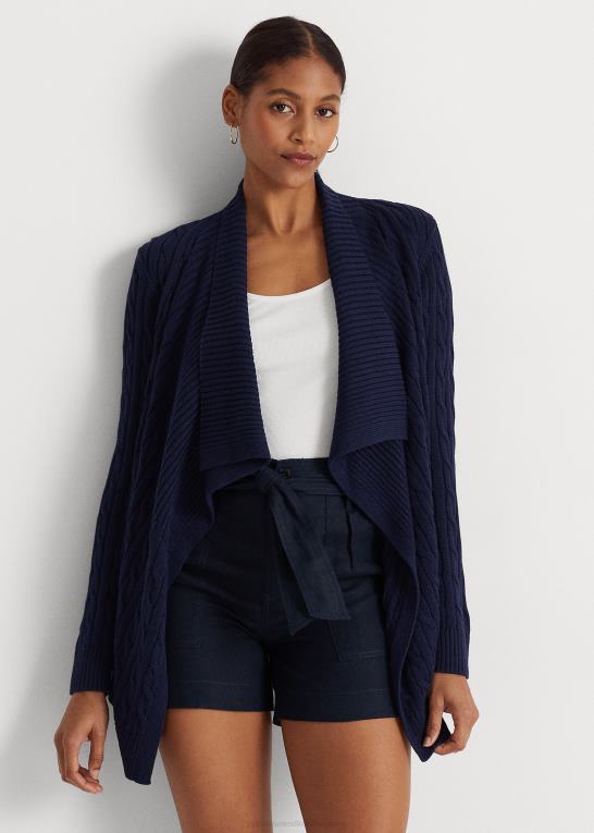 raffineret flåde Kvinder Ralph Lauren kabelstrikket cardigan i hør-bomuld Z426B4393