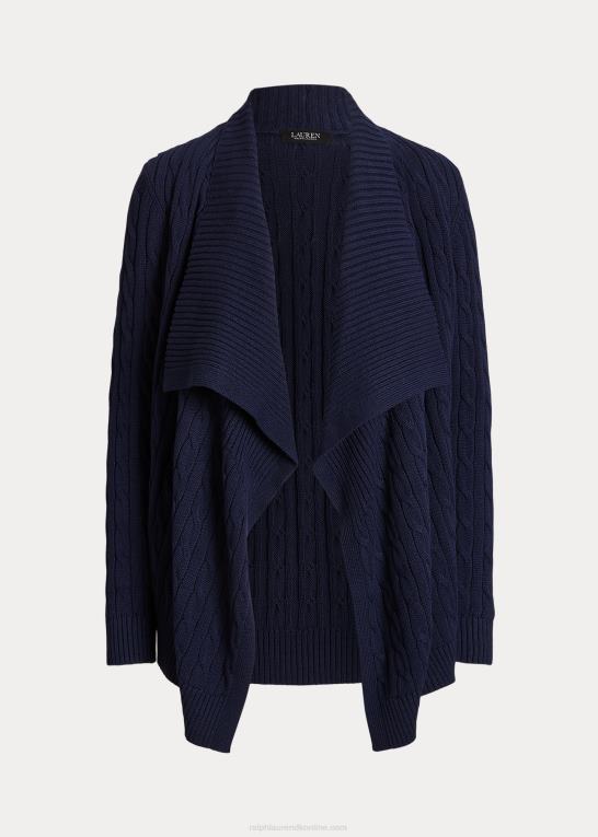 raffineret flåde Kvinder Ralph Lauren kabelstrikket cardigan i hør-bomuld Z426B4393